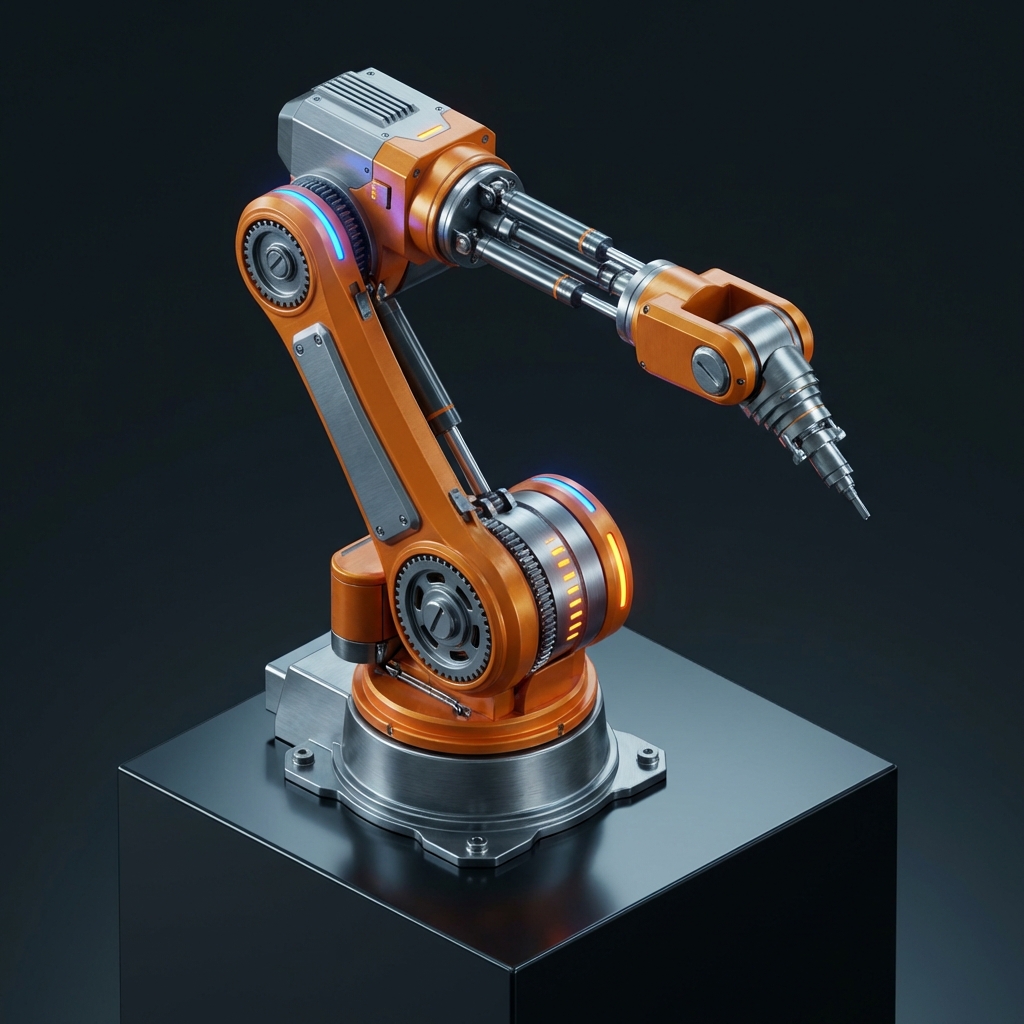 Close up of a clean, protected robotic actuator operating safely under the verification of the Varoa security module.